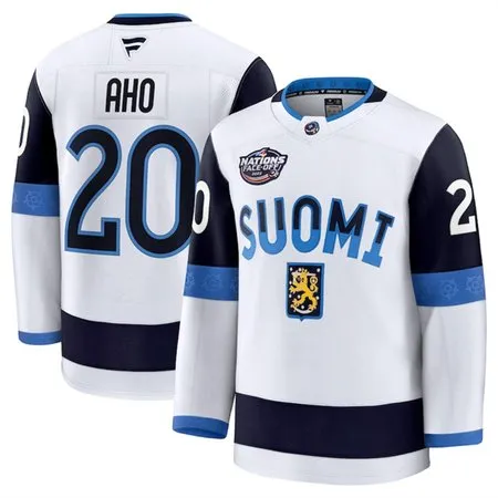 Youth Finland #20 Sebastian Aho White 2025 4 Nations Face-Off Premium Stitched Jersey