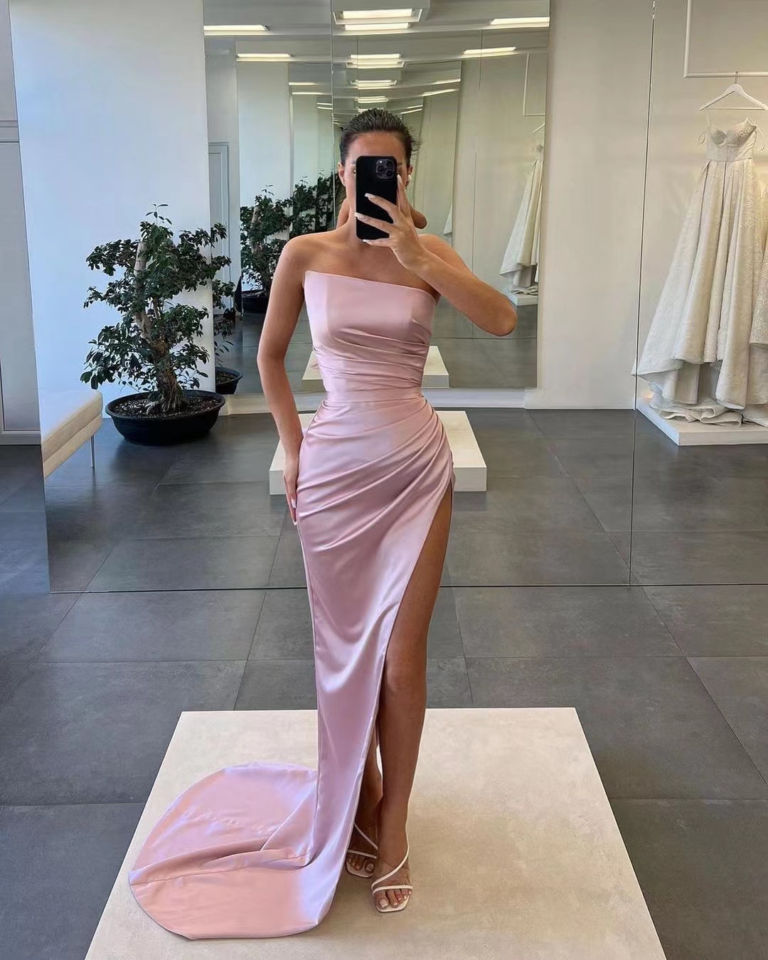 Classy Mermaid Halter Satin Slit Without Sleeves Long Prom Dress, Evening Dress C6678 main image 1
