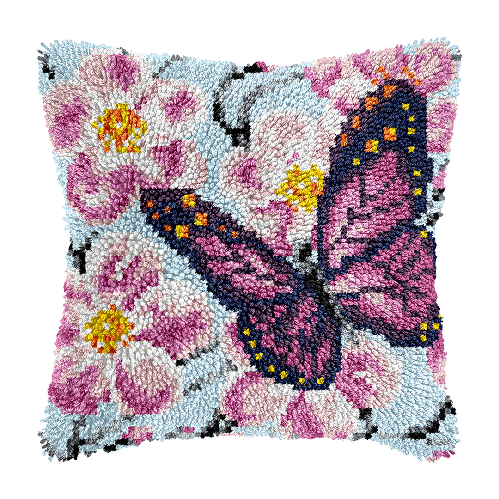 43x43cm Colorful Butterfly Cross Stitch Pattern Latch Hook Pillowcase for Adults