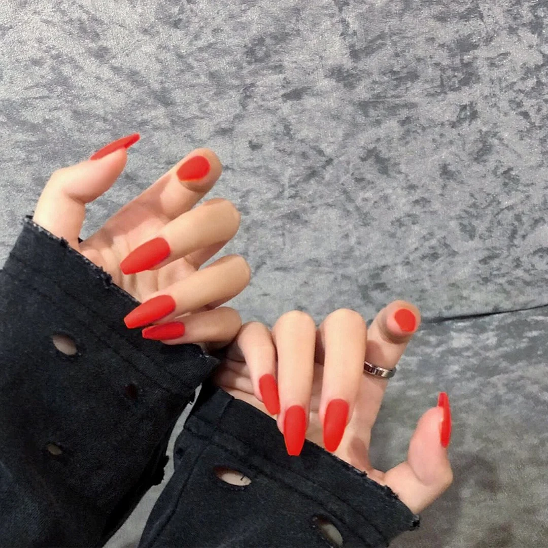 24Pcs ABS Matte Red Black White False nails with Nail extension Fingernails fake nail supplies for professionals nail salon-Nail Inspo