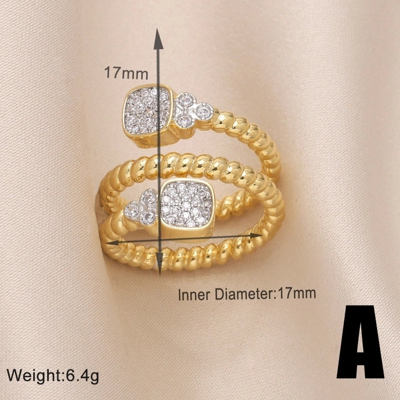 Copper Gold Plated Modern Style Minimalist Plating Inlay Irregular Zircon Open Rings
