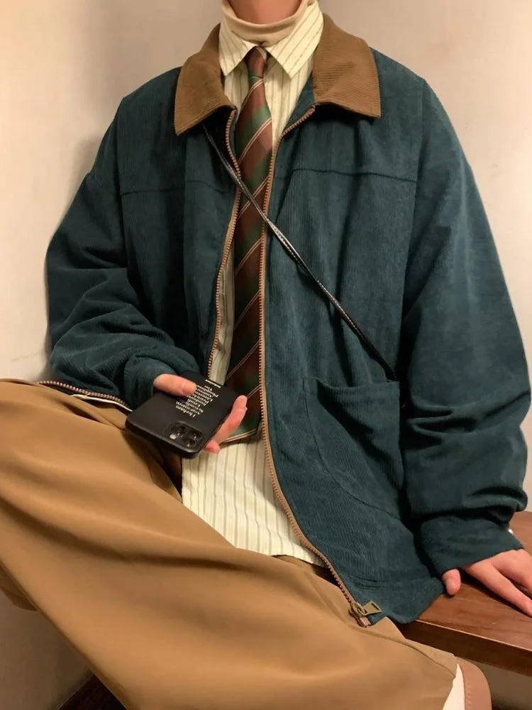 Brownm Corduroy Contrast Color Jacket