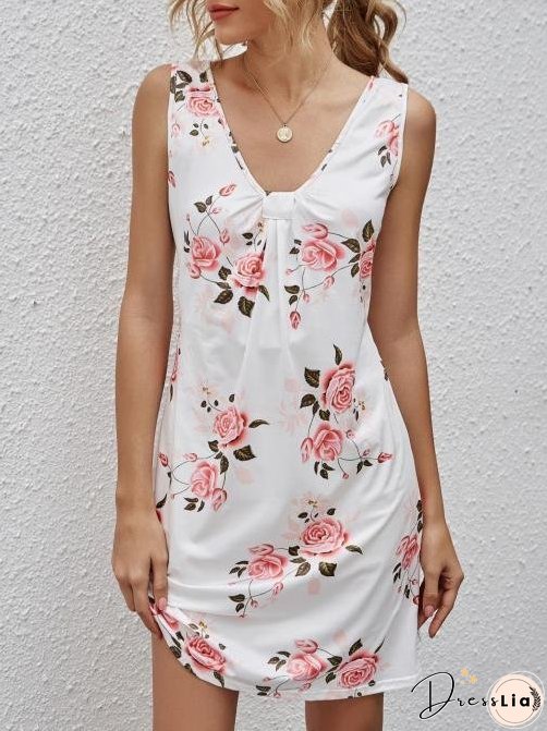 Casual V-neck Sleeveless Printed Dress