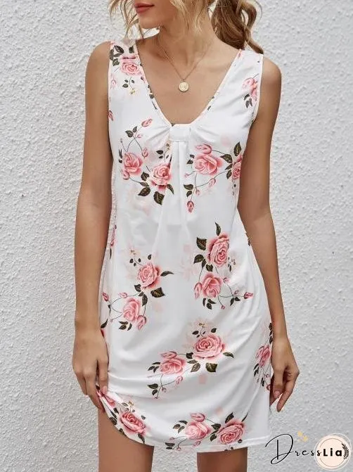 Casual V-neck Sleeveless Printed Dress