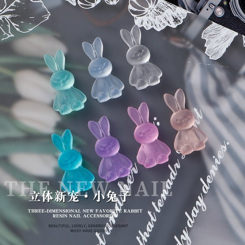 20Pcs Resin Rabbit Nail Art Charms Matte 10.5x19mm Cute Animal Design Nail Jewelry Multi-Colors Nail 3D Accessories For Manicure
