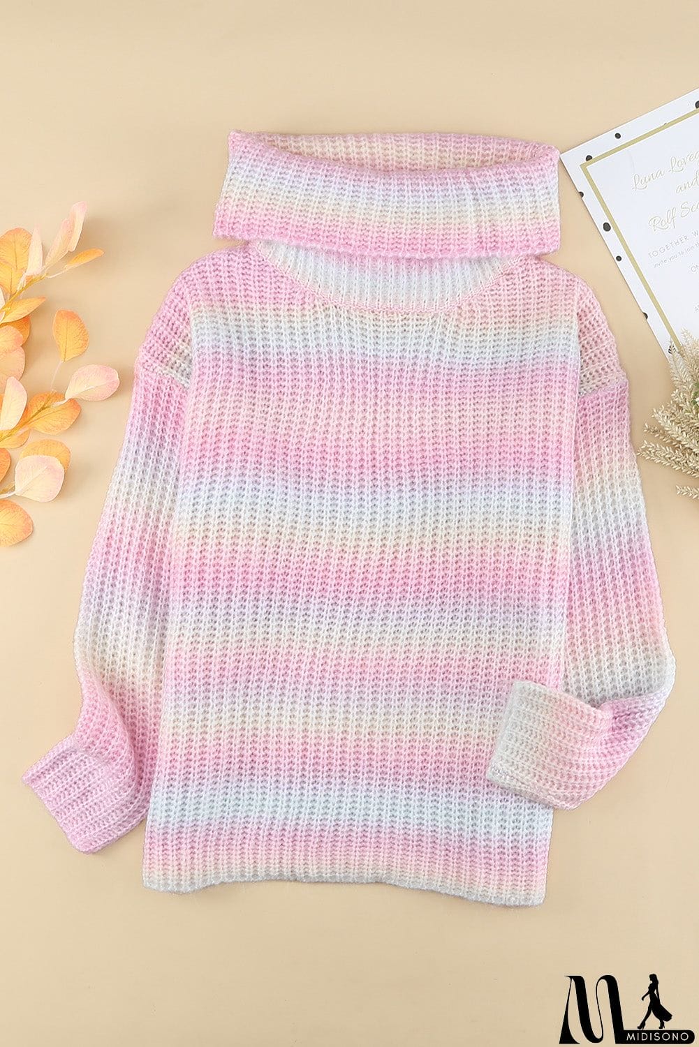 MidiSono - Cowl Neck Ombre Knit Sweater