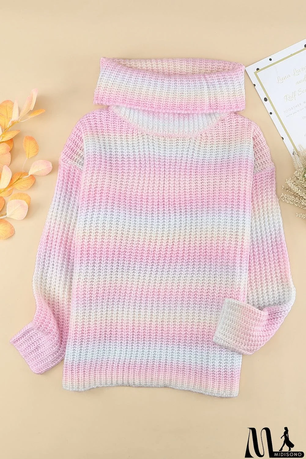 MidiSono - Cowl Neck Ombre Knit Sweater