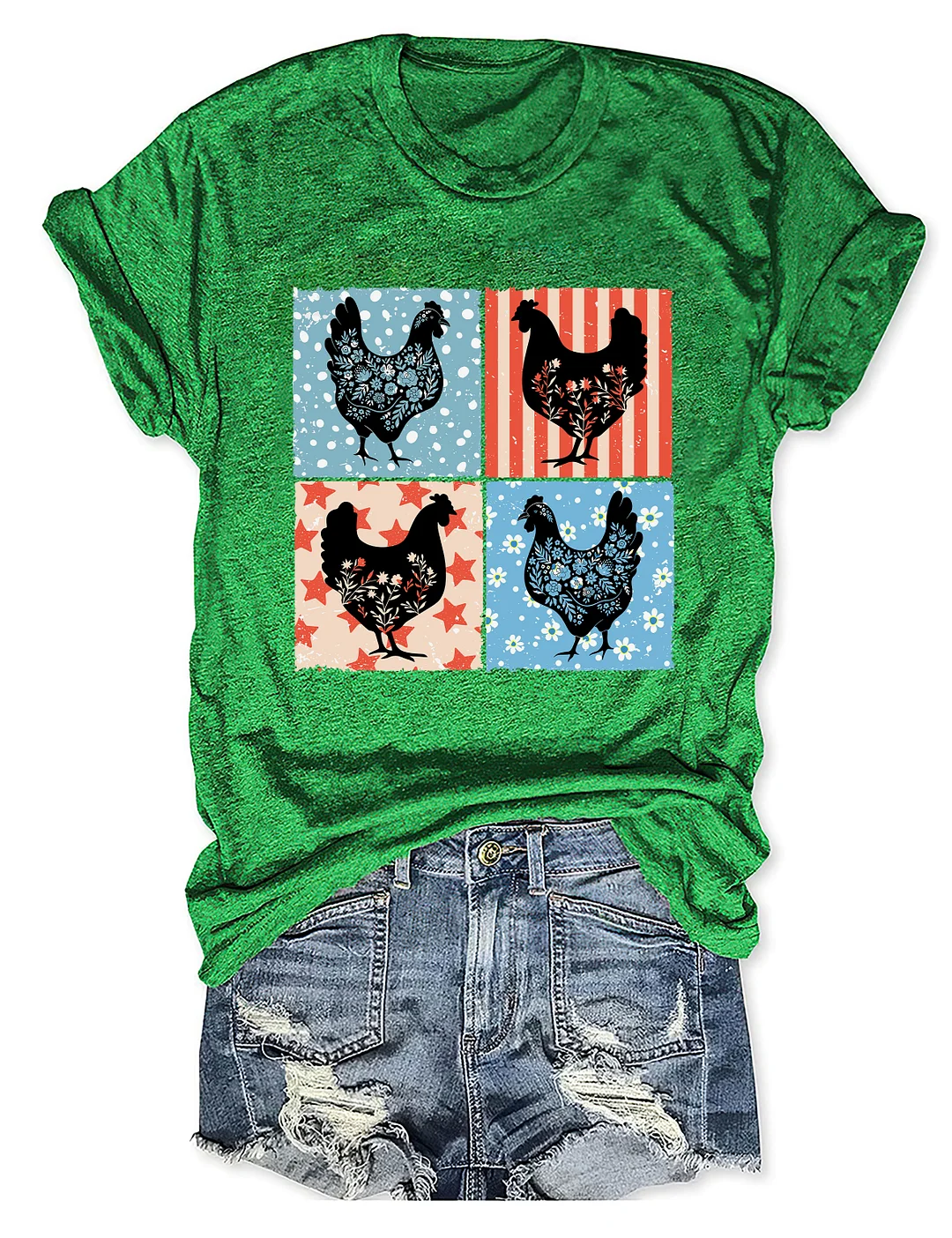 Floral Chicken 4th of July T-shirt