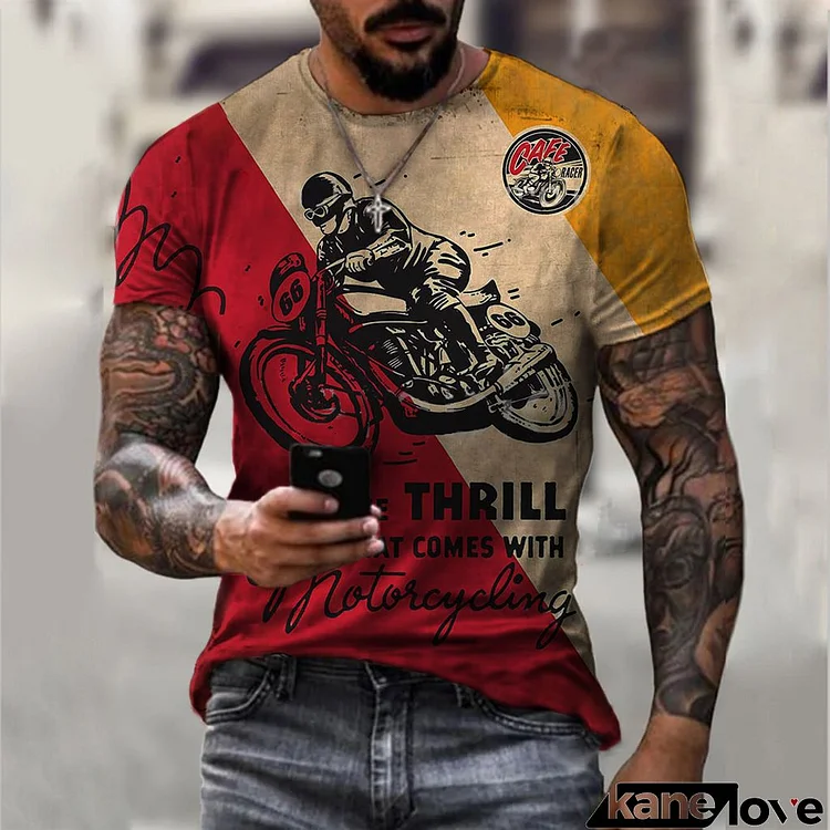 Men Fashion Casual Loose Plus Size Round Neck Short-Sleeved Motorcycle Graphic 3d Effect Printed T-Shirt