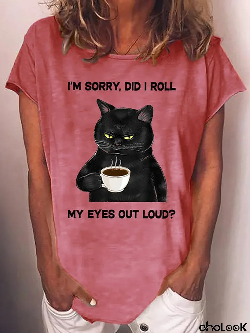 Women's Summer Short Sleeve Round Neck Cat Print Casual Top
