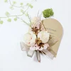 10PCS Neutral Beige Khaki Wedding Catering Bridal Groom Guests Corsage Boutonniere Wrist Artificial Flower Bouquets