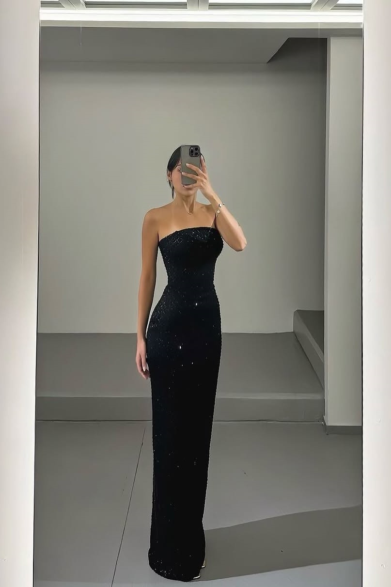 Ovlias Fabulous Black Strapless Sequins Backless Sleeveless Prom Dress LY0523