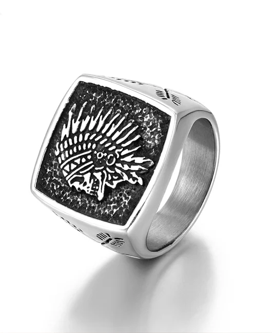 Vintage Indian Totem Stainless Steel Polished Men's Ring 