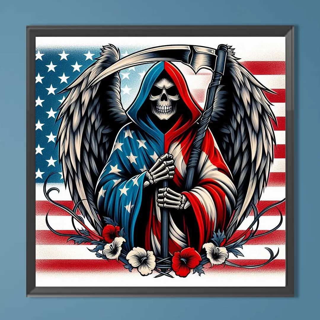 Independence Day Skull Full DIY 5D Round Drill Gem Art Diamond Painting Kits for Adults Beginner Home Wall Decoration Gift Crystal Art Paint by Diamond 40x40cm