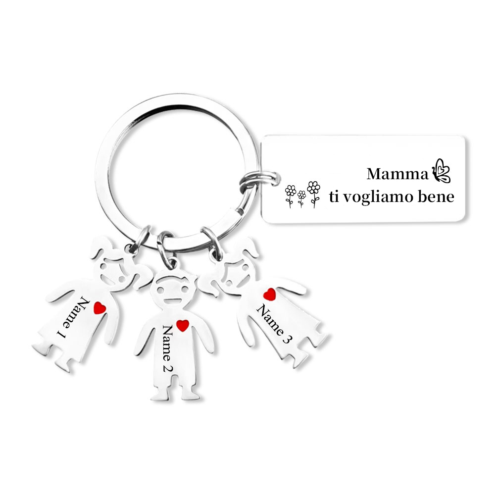 Mamma ti voglio bene-Portachiavi ciondolo bambino 3 nomi personalizzati regalo per festa della mamma | Jessemade