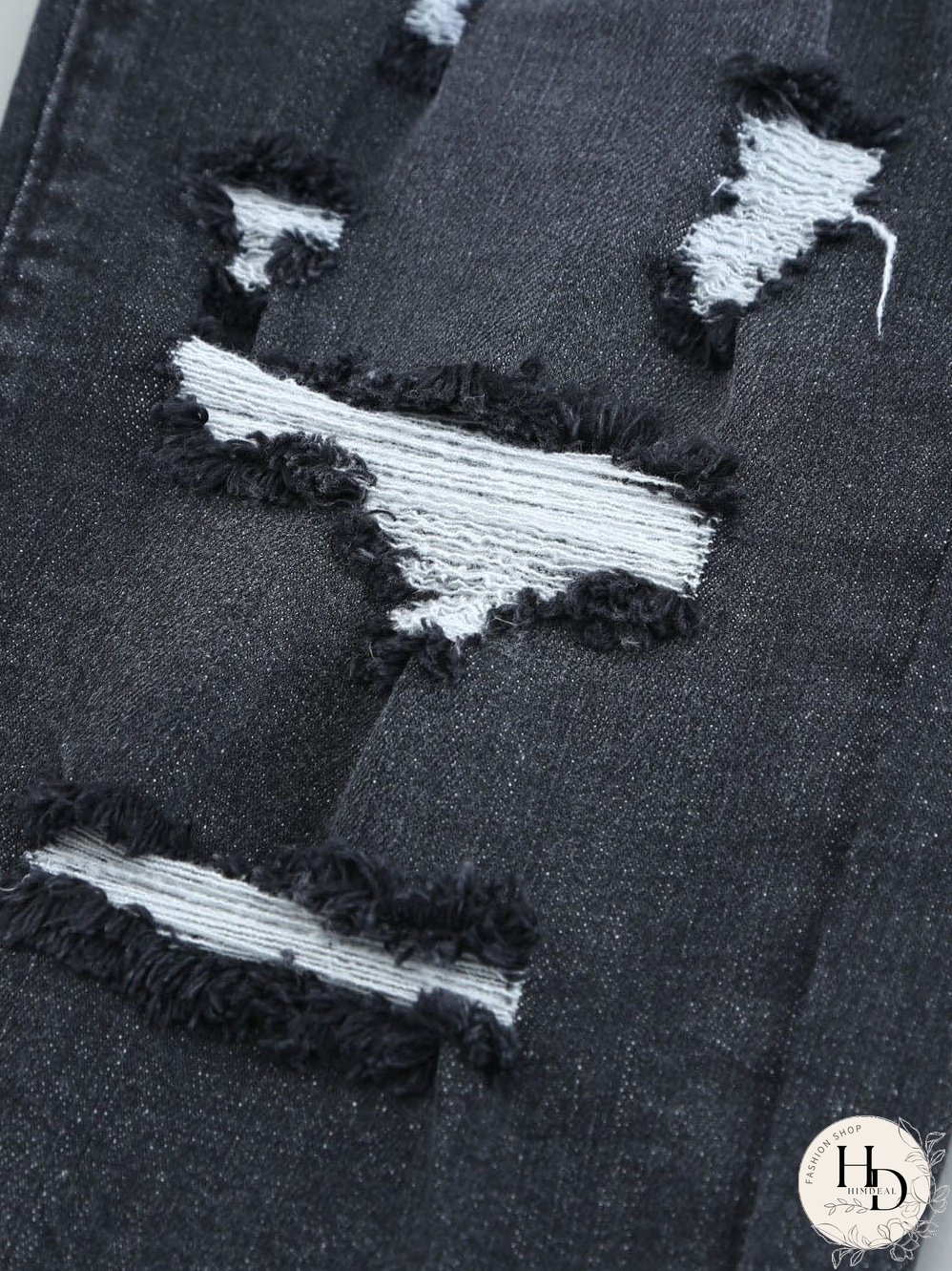 Retro Distressed Straight Leg Black Denim Jeans