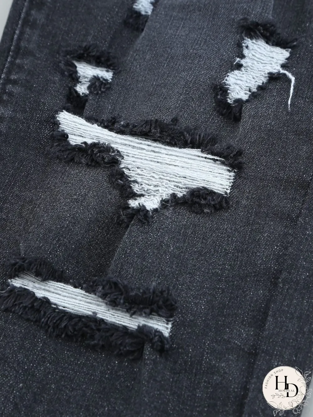 Retro Distressed Straight Leg Black Denim Jeans