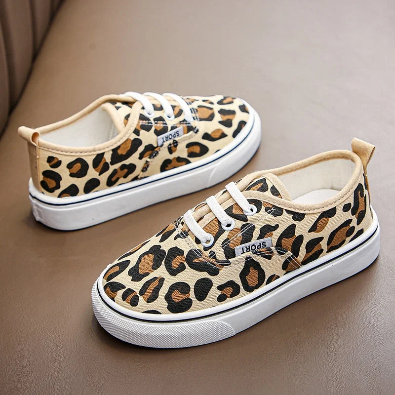 Children Canvas Shoes Fashion Classic Simple Soft Comfortable Boys Sneakers Girls Casual Shoes Children Skate Shoes Leopard New