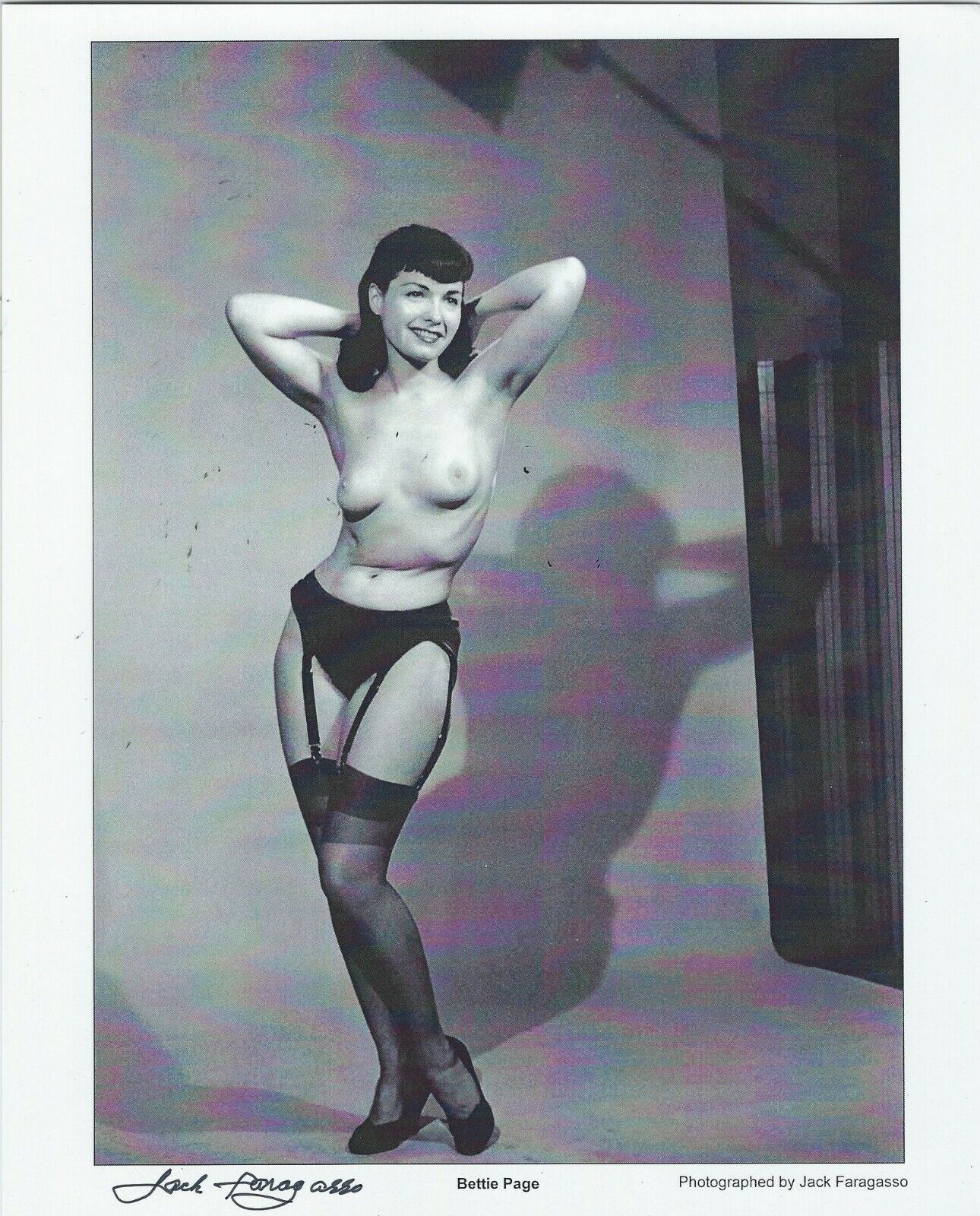 Bettie Page Nude Photo Poster paintinggraph Photo Poster painting signed by Jack Faragasso