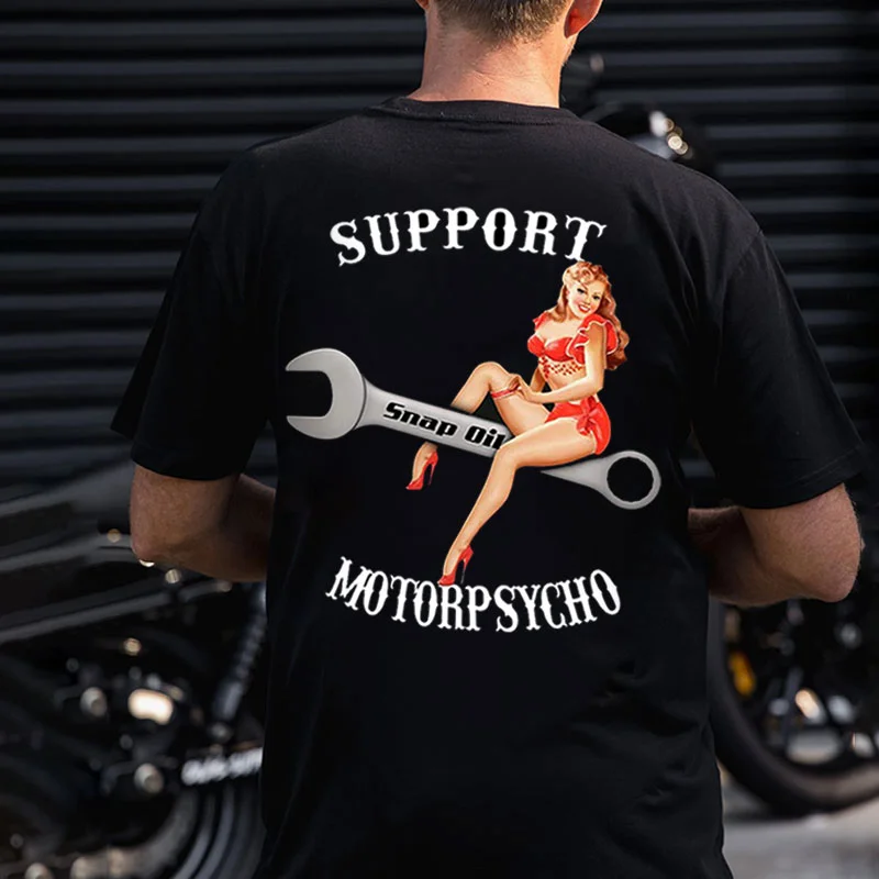 SUPPORT MOTORPSYCHO Sexy Lady&Wrench Print Men's T-shirt