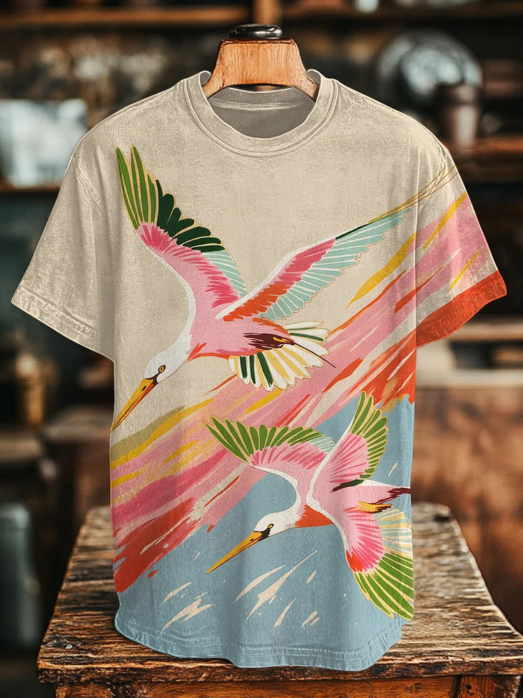 Men's Flying Cranes Vacation Art Print T-Shirt