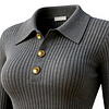 Women's Elegant Gray Ribbed Polo Neck Top With Flared Sleeves by Inlyline