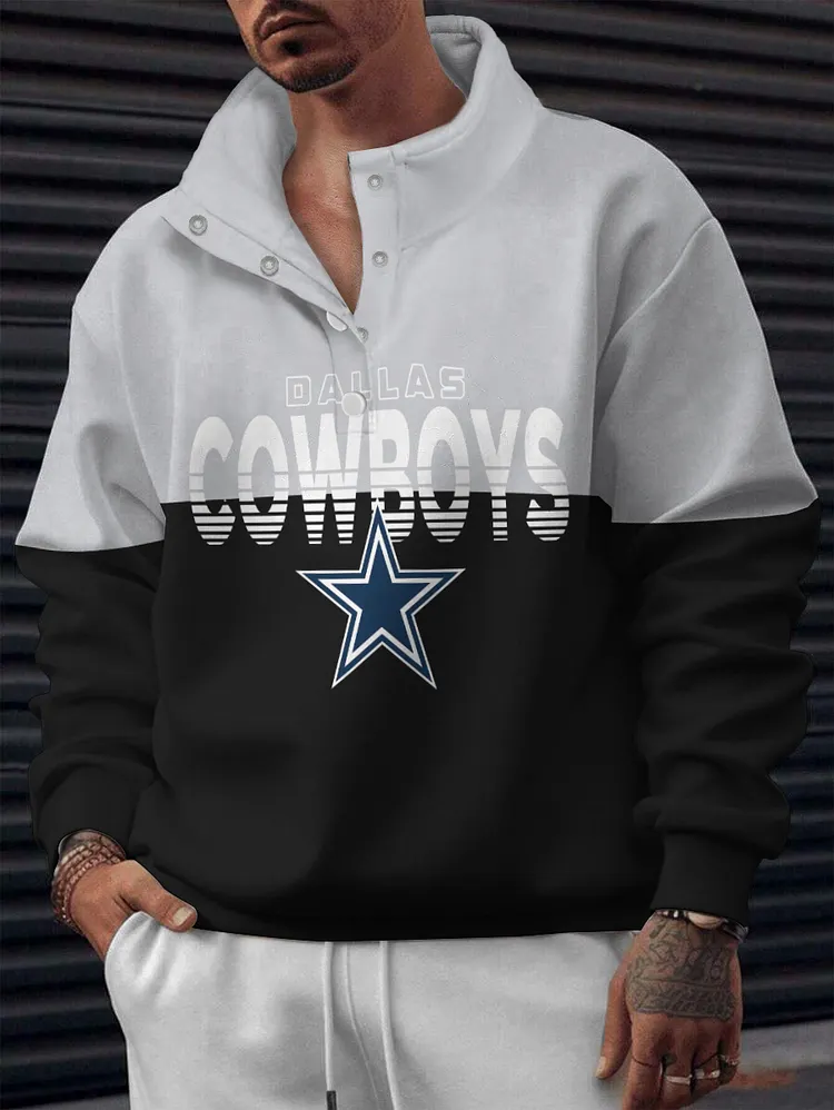 Dallas Cowboys 2025 New Design Casual Snap  Mockneck Pullover Sweatshirt
