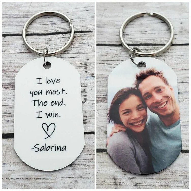 Personalized Photo Keychain with Name for Couple "I Love You Most The End I Win"