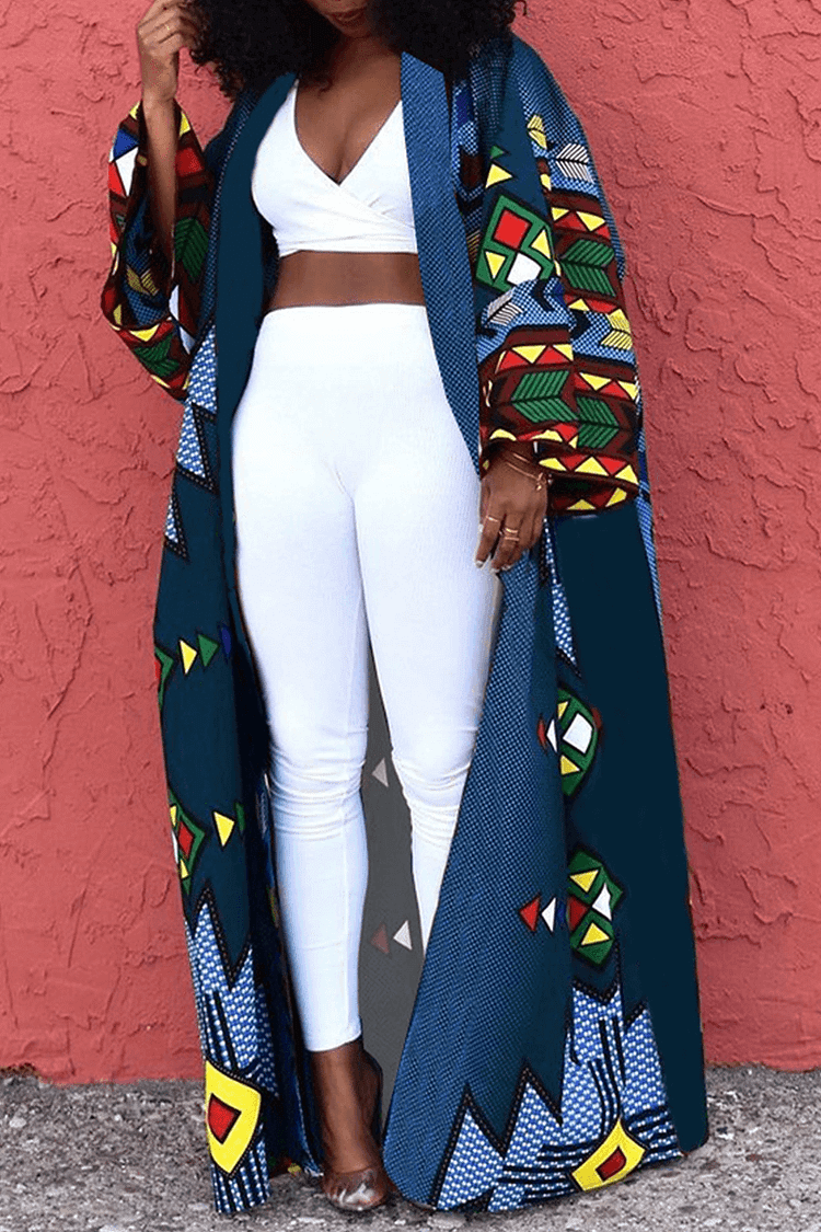 Xpluswear Plus Size Overcoat Sexy Print Split Joint Kimono Cardigan Floor Length Outwear