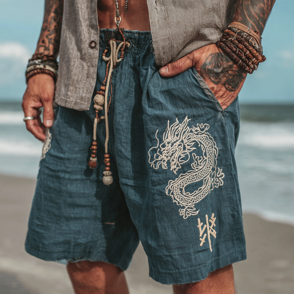 Men's Viking Retro Dragon Totem Casual Shorts / Rvogue / Rvogue