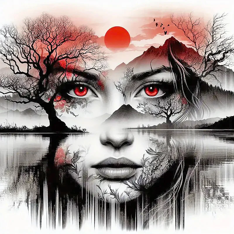 Diamond Painting - Full Round Drill - Girl Face Tree(Canvas|50*50cm)