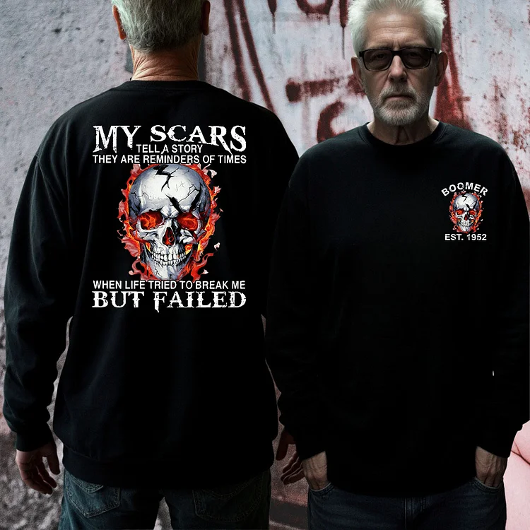 Boomer Skull Flame Sweatshirt, My Scars Remind Me of Survival T-shirt, Hoodie, Custom Year Of Birth Shirt