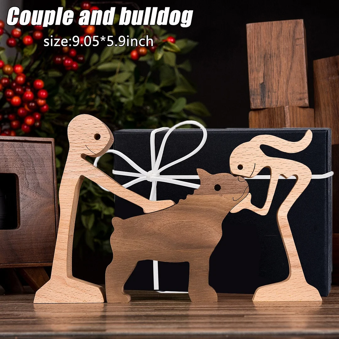 Puppy Family Wood Dog Carving Ornament Wood Dog Craft Figurine Desktop Table Ornament Home Decoration For Dog Pet Lover Gifts