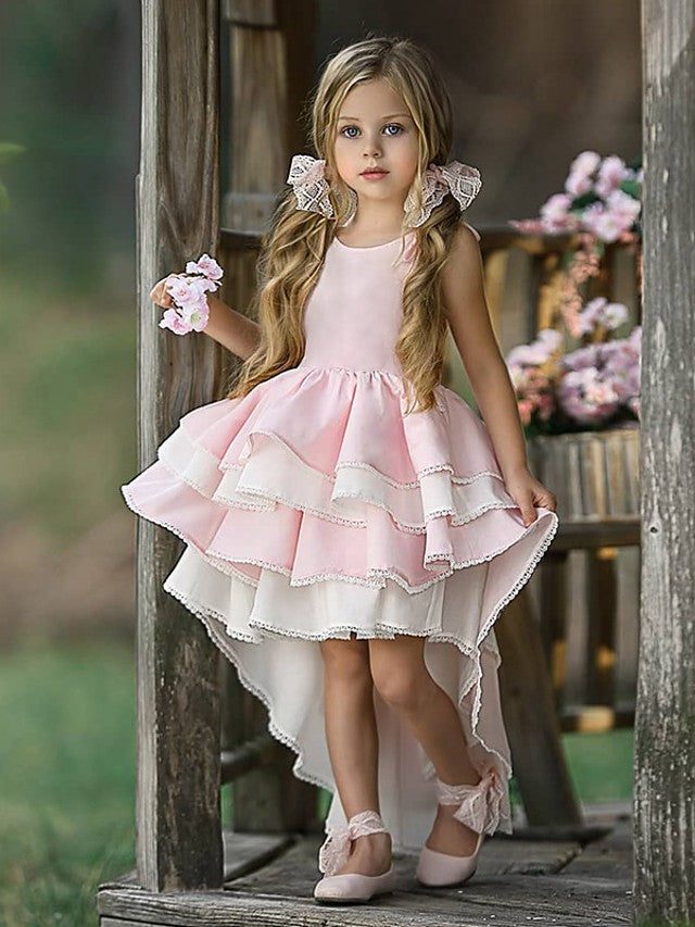 Oknass Ball Gown Long Sleeve Jewel Neck Flower Girl Dresses Tulle With Tier Solid