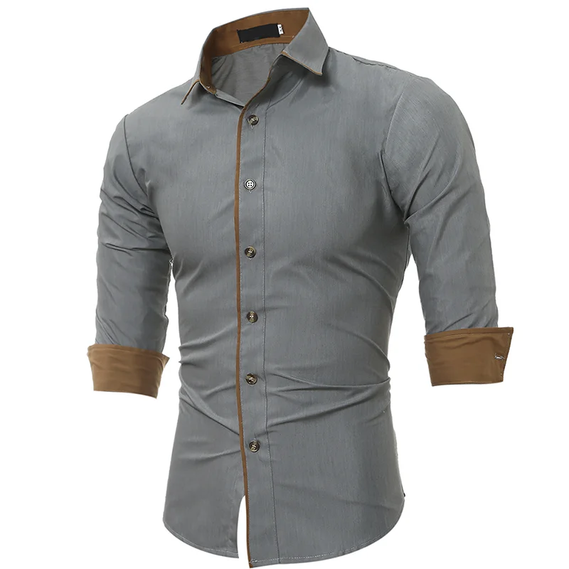 Lapel Contrast Long-Sleeved Shirt