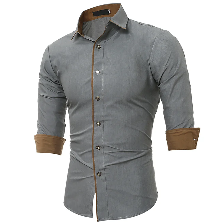 Broswear Lapel Contrast Long-Sleeved Shirt