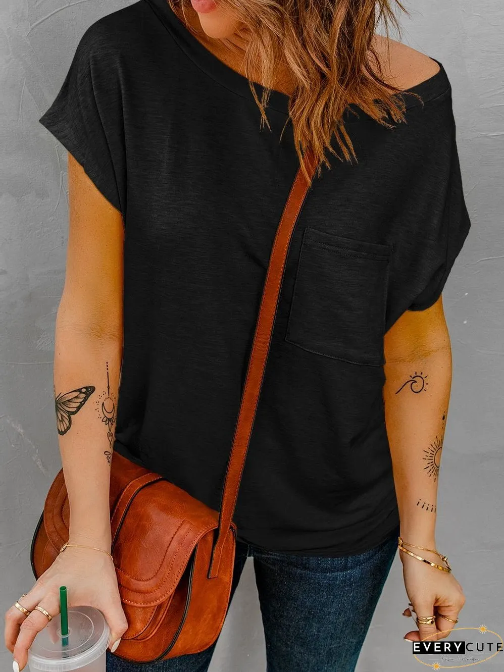 Hypnotic Knit Pocket Tee with Cap Sleeves
