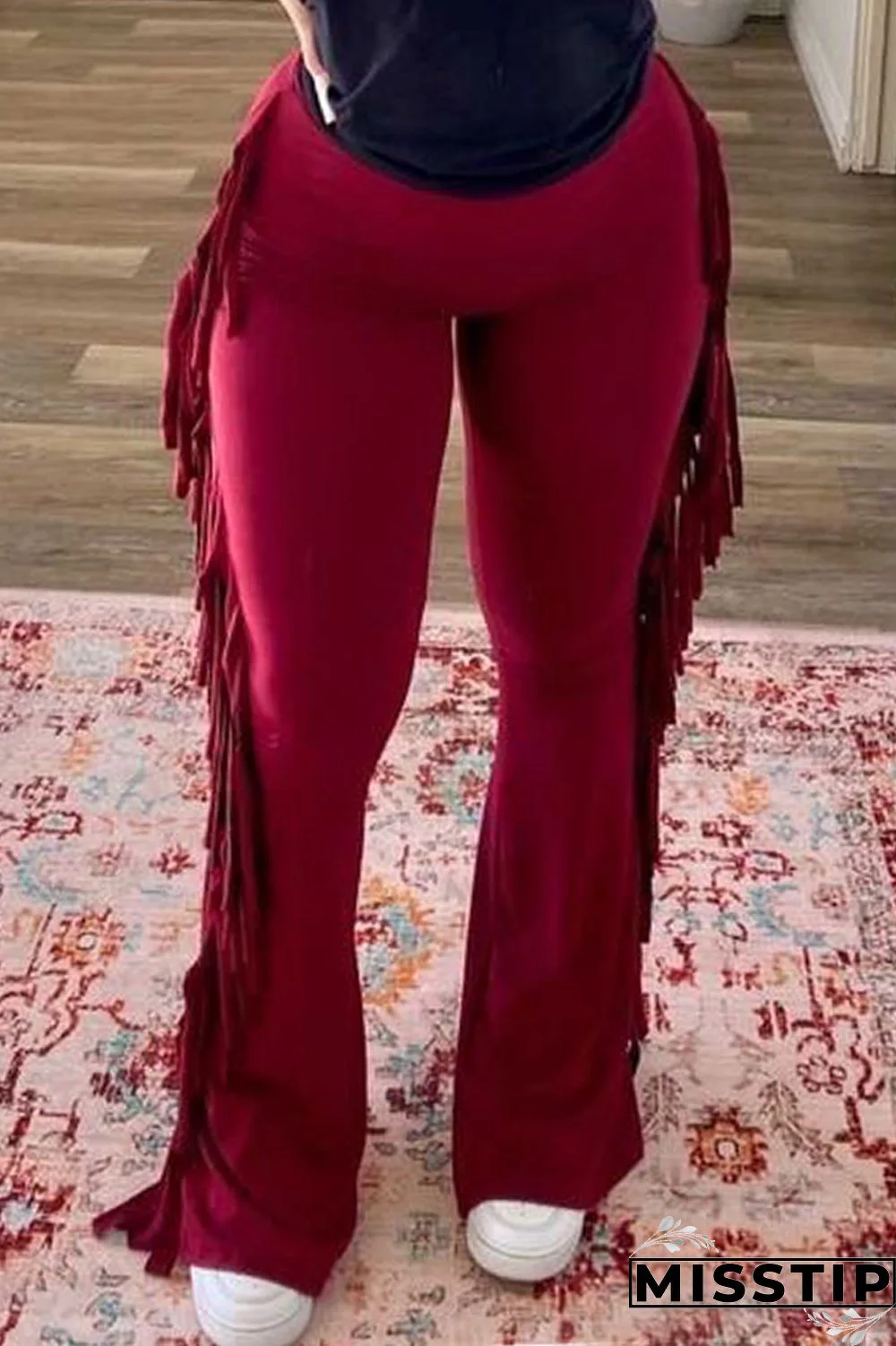 Yellow Fashion Casual Solid Tassel Patchwork Skinny Mid Waist Speaker Trousers