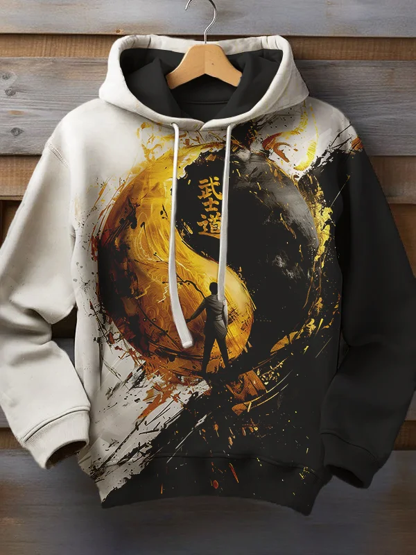 Men's Warrior Bushido Yin Yang Art Print Casual Hoodie