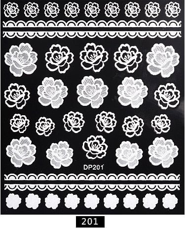 White Flowers Lace 3d Nail Stickers Decals Self Adhesive DIY Charm Design Manicure Nail Art Decorations