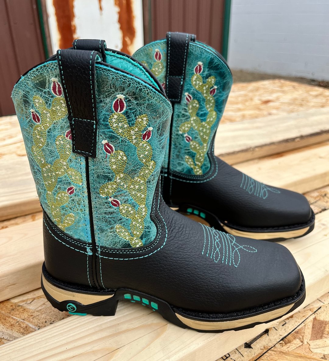 Corral Women's Black Hydro Resist Cactus Square Toe Western Work Boots W5004