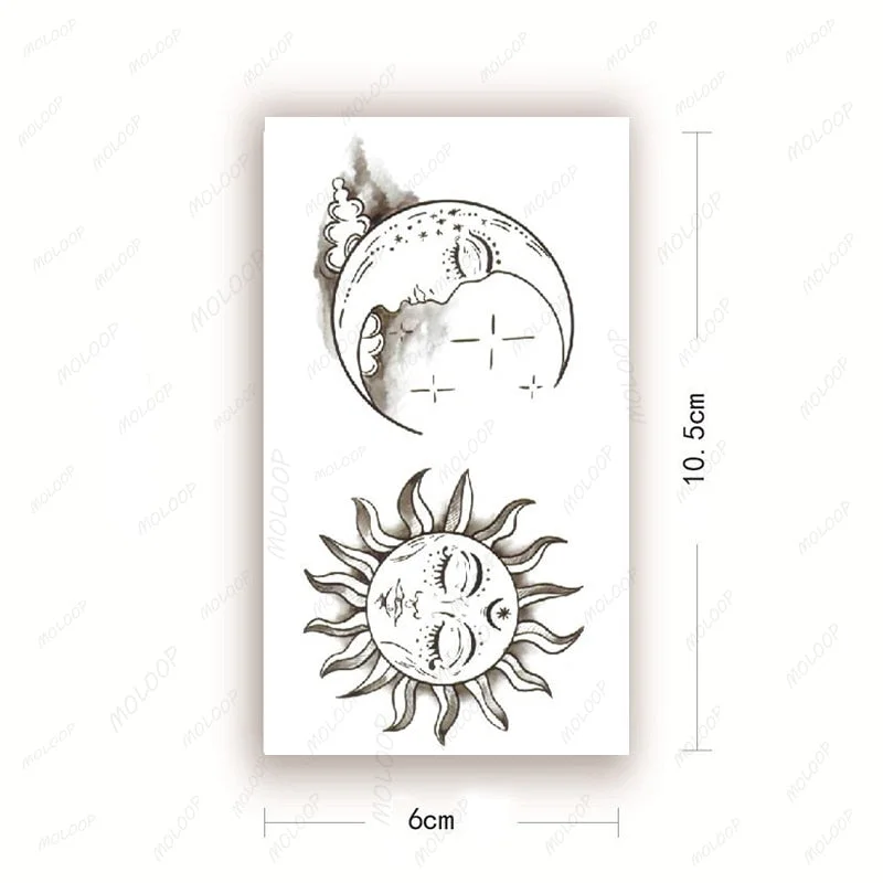 Tattoo Sticker Moon Sun Lunar Star Element Body Art Makeup Waterproof Temporary Women and Men Fake Tatoo