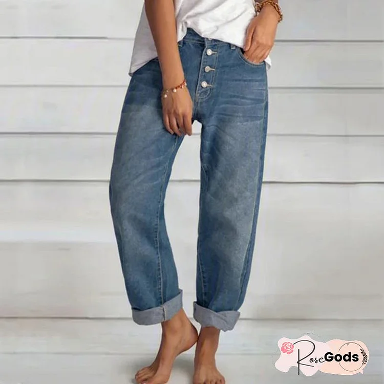 Denim Casual Buttoned Shift Jeans