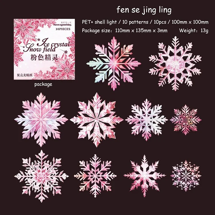 Journalsay 10 Sheets Ice Crystal Snow Field Series Vintage Snowflake PET Sticker