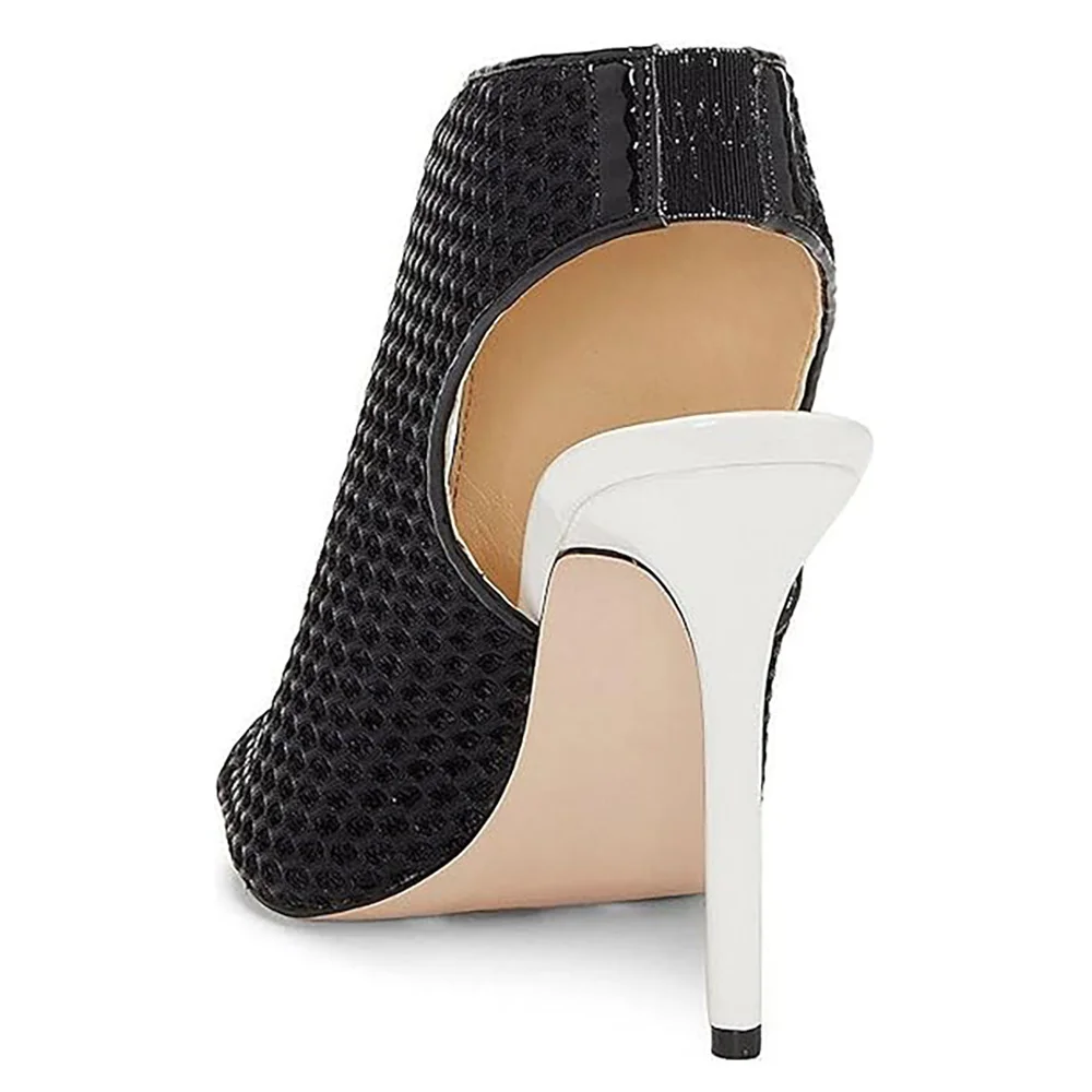 Black & White Vegan Leather Peep Toe Slingback Covered Sandals