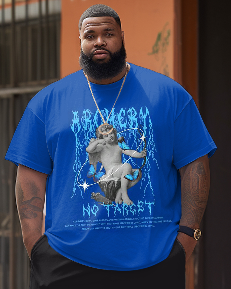 Men's Plus Size Angel And Alphabet Crewneck Short Sleeve T-Shirt