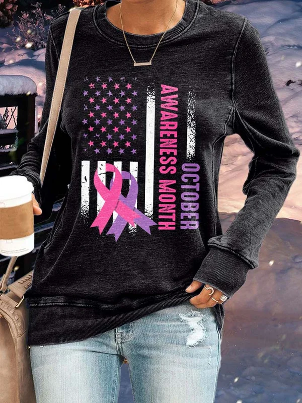 October Breast Cancer & Domestic Violence Awareness Month Print Sweatshirt