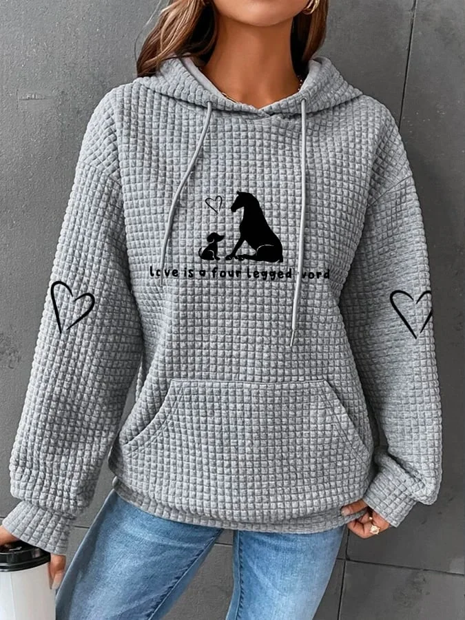 Women's Love Is A Four Legged Word Dog And Horse Print Waffle Hoodie socialshop