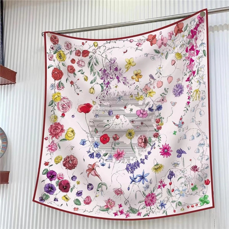 90cm * 90cm Hangzhou High Quality Twill Forged Large Square Scarf Fashion Printed Scarf Sunscreen Shawl Scarf