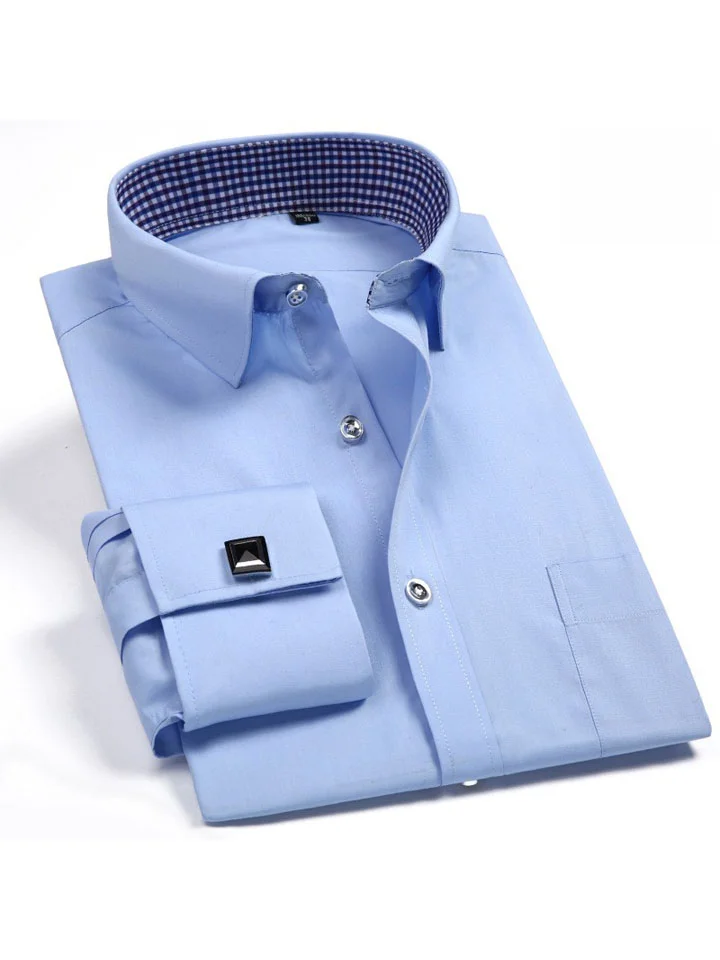 Men's Dress Shirt Button Up Shirt Collared Shirt French Cuff Shirts Plain Collar LF-16 blue jacquard LF-21 yellow plaid inner collar LF-17 pink jacquard LF-18 purple jacquard LF-23 blue plaid inner